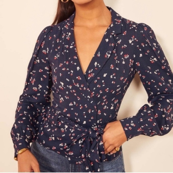Reformation Claudette tie front floral blouse top - Picture 1 of 9